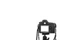 A Photo camera taking picture. Digital camera isolated on a white with isolated white screen. DSLR camera isolated Royalty Free Stock Photo