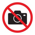 Photo camera vector iconNo cameras allowed sign. Red prohibition no camera sign. No taking pictures, no photographs sign.