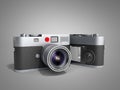 Photo cameras 3d render on grey Royalty Free Stock Photo