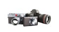 Photo cameras of different classes 3d render on white no shadow
