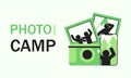 Photo from camp text with snapshots, photo on smartphone and camera Royalty Free Stock Photo