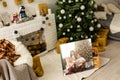 photo canvas on background of christmas interior Royalty Free Stock Photo