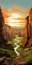 Canyon Cliff Vector Illustration: Vintage Poster Design For T-shirt