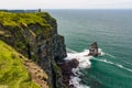 Photo capture of a breathtaking natural nature landscape. Cliffs of moher with O`brien`s tower, wild atlantic way. Ireland. Euro Royalty Free Stock Photo