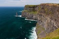 Photo capture of a breathtaking natural nature landscape. Cliffs of moher with O`brien`s tower, wild atlantic way. Ireland. Euro Royalty Free Stock Photo