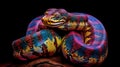 Vibrant Boa Constrictor On Black Background: A Colorful Python In Absurdism Style