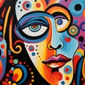 Colorful Cubist Portrait: Abstract Naive Art Of Womanhood\'s Face