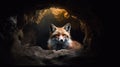 Realistic Photo Of A Fox In A Dark Cave Royalty Free Stock Photo