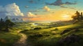 Whimsical Anime Landscape Hd Wallpapers With Golden Light
