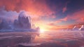 Majestic Icescape: A Stunning Sunset Over Polar Ice Cap Royalty Free Stock Photo