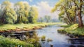 Serene River Painting: Captivating Ornithological Artwork In Uhd