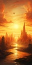 Scifi Future City At Sunset: A Mannerism Illustration