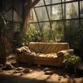 Mysterious Jungle: An Empty Room With A Couch