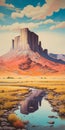 Retro Visuals: Majestic Desert Landscape With Butte And Mountains