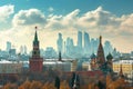 This photo captures a dramatic view of a city skyline, featuring towering buildings