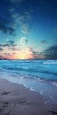 Moonlit Beach: A Delicate Fantasy World Of Aquamarine And Orange