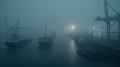 Mystical Harbor: A German Port in Dense Fog