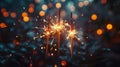 Vintage Independence Day Celebration with Sparklers and Defocused American Flag Royalty Free Stock Photo