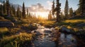 Hyper-realistic Sunset Forest Landscape