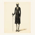 Vintage Illustration Of Person Holding A Cane - Whimsical And Elegant Art