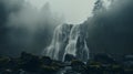 Mystical Waterfall: Ominous Vibe In Monochromatic Whistlerian Style