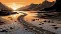 Norwegian Nature: High Contrast Digital Illustration Of A Fjord In Mud Royalty Free Stock Photo