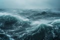 This photo captures a massive expanse of water as it churns with numerous powerful waves, The fierce waves of a tempestuous sea,