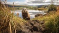 Iconic Rock And Roll Imagery: A Ground Beaver Standing By A Lake