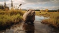 Stunning 3d Render Of A Whistlerian Beaver In Sunset Waters