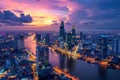 This photo captures a nighttime view of a city, seen from a high vantage point