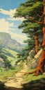 Mountain And Forest Painting In Art Nouveau Style