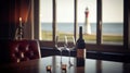 A Cozy Evening with Red Wine and a Lighthouse View Generative AI Royalty Free Stock Photo