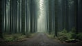 Misty Forest Road: A Serene And Tranquil Andreas Levers Inspired Landscape