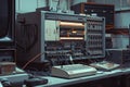 This photo captures a room brimming with an assortment of electronic devices and machinery, creating a busy and dynamic atmosphere