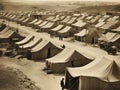 Rows of Military Tents in a Remote Camp