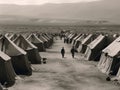 Rows of Military Tents in a Remote Camp