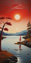 Surrealism Artwork In Maroon Tones At Canadian Inlet