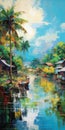 Vibrant Fauvism Art Reflecting Turquoise Colors In Thailand\'s Humid River