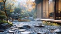 Zen Garden Tea Break: Relaxing with Hot Tea during Teatime Royalty Free Stock Photo