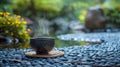 Zen Garden Tea Break: Relaxing with Hot Tea during Teatime Royalty Free Stock Photo