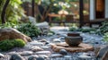 Zen Garden Tea Break: Relaxing with Hot Tea during Teatime Royalty Free Stock Photo