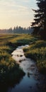 Capturing The Serene Beauty Of A Meadow Stream At Dusk