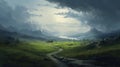 Serene Mountain Road Painting In The Style Of Andreas Rocha