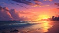 Colorful Anime Beach Sunset: Free 8k Romantic Landscape Painting