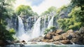 Waterfall Of India A Stunning Watercolor Illustration Inspired By Makoto Shinkai