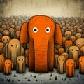 Surreal Cartoonish Illustration Of An Elephant With Orange Eyes