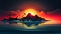 Exotic Realism: Abstract Deserted Seaside Island With Stunning Sunset