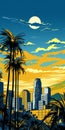 Vibrant Los Angeles Cityscape: Pop Art-inspired Graphic With Palm Trees Royalty Free Stock Photo