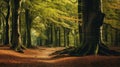 Autumnal Forest Path: Dark Green And Light Brown Dutch Golden Age Inspired Image