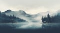 Misty Lake And Trees: Adventure Themed, Mountainous Vistas In Delicate Rendered Landscapes